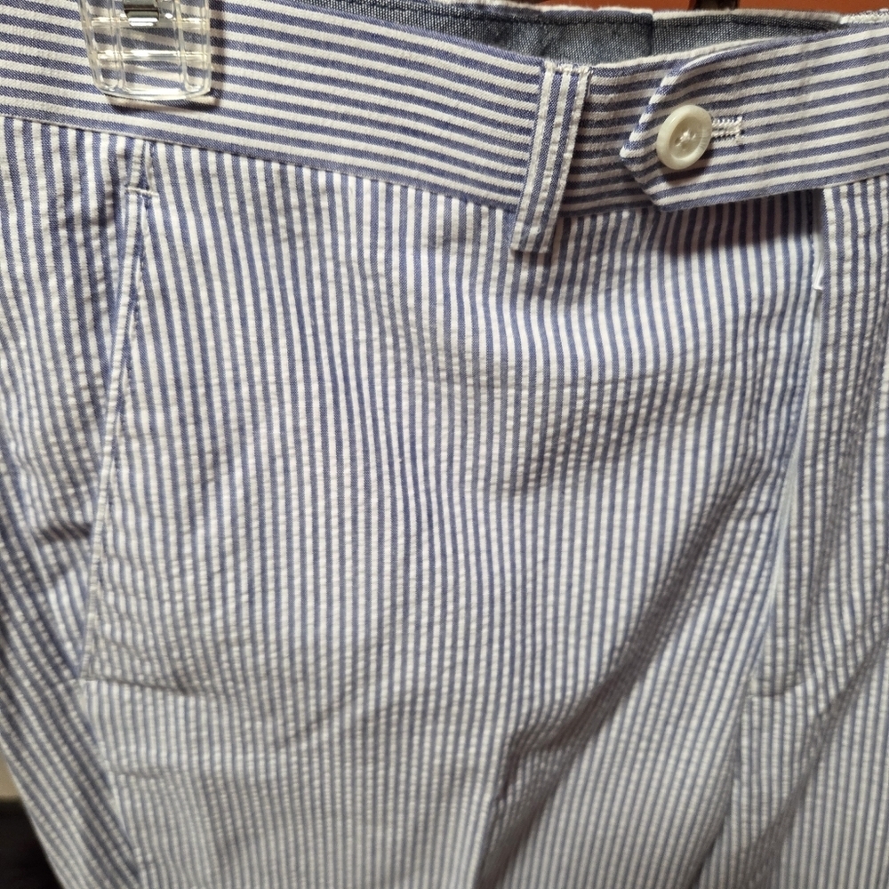 Alan Flusser Seersucker Pants Blue & White Cotton Size 34x30 - Picture 3 of 5
